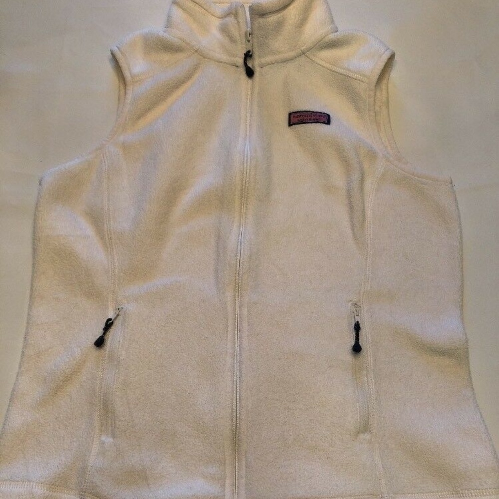 Vineyard Vines White Fleece Vest Zip women’s whale